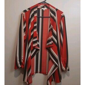 Soleillee Women’s 1X Open Front Kimono Cardigan Red Black Striped Plus Size